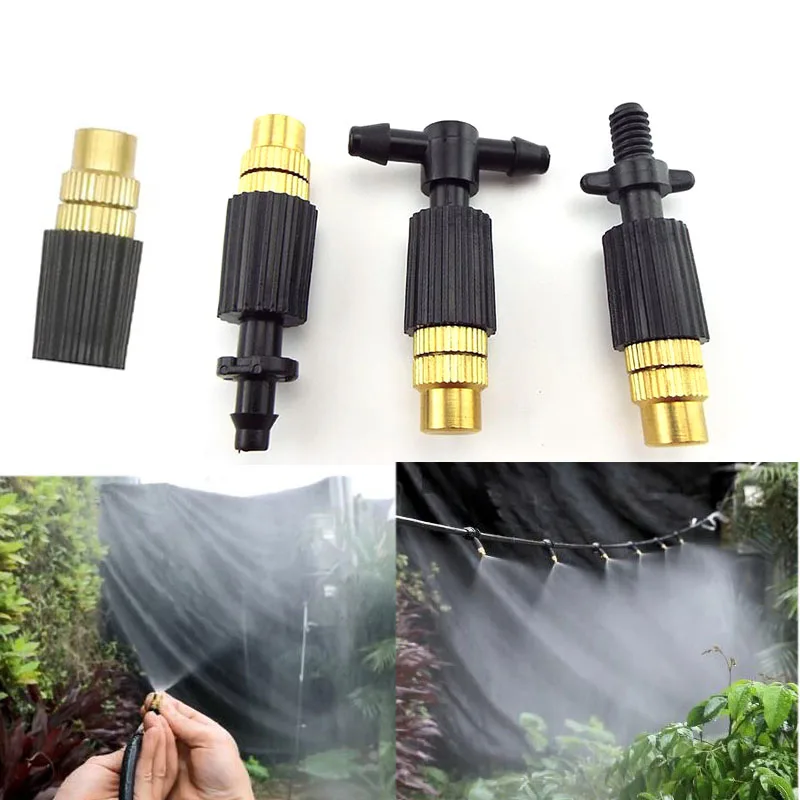 

5pcs Micro Drip Irrigation Misting Brass 4/7mm Hose Garden Watering Spray Cooling Parts Sprinkler Connector Water Mist Nozzle