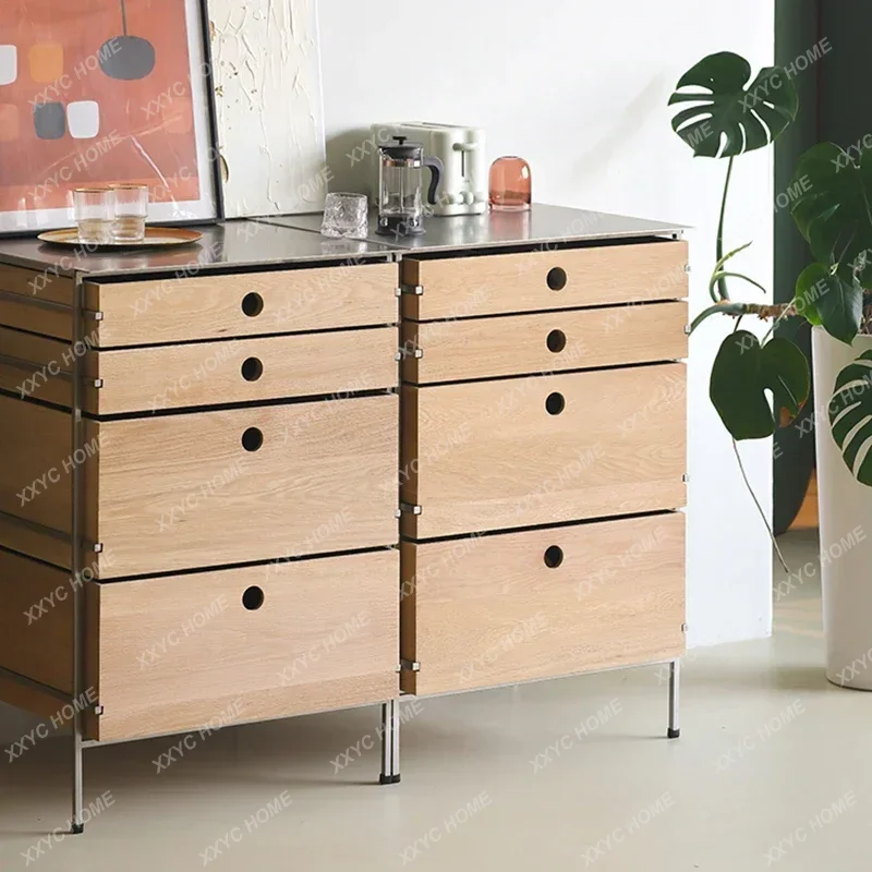 

Минималистичный шкафчик для столовой из массива дерева с выдвижным ящиком, кухонный шкафчик для хранения из нержавеющей стали