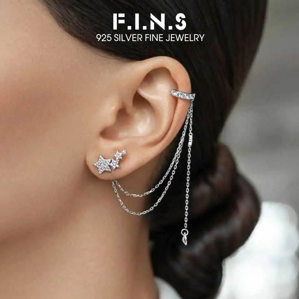 

Серьги-гвоздики F.I.N.S из стерлингового серебра S925 с цирконием, в форме звезды и пентаграммы, класса люкс, для пирсинга, клипсы для хряща уха