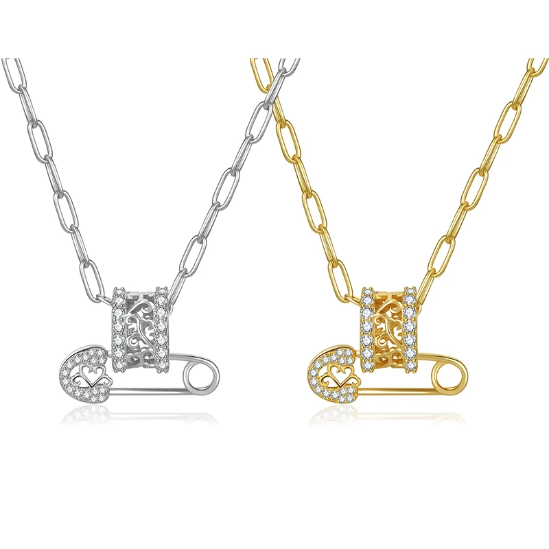 

Ожерелье-подвеска из стерлингового серебра 925 пробы с цирконами и текстурой в виде лозы, женская цепочка-скрепка с позолотой из настоящего золота