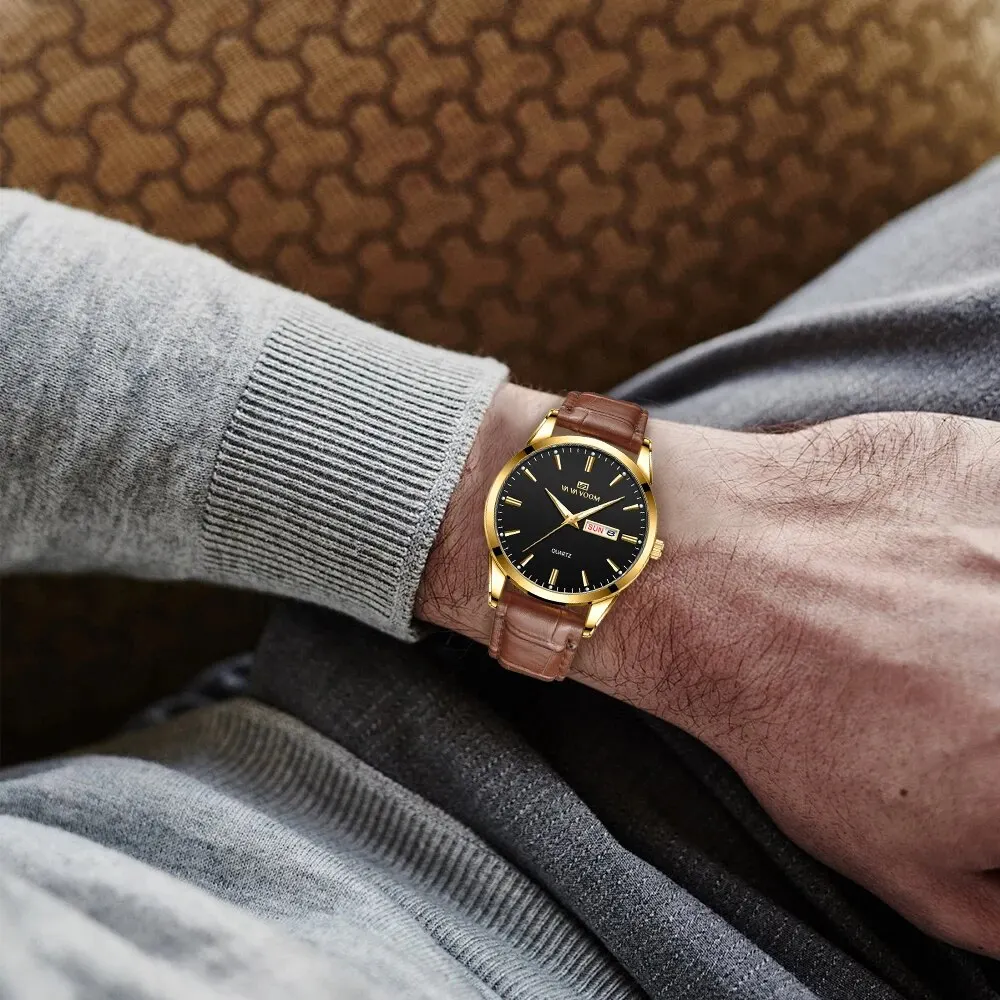 ساعة رجال الأعمال ، الكلاسيكية ، النمط البريطاني ، الجلد ، الذهب ، الأسود ، الكاجوال ، الكوارتز ، الفخامة ، التوهج ، ساعة اليد المقاومة للماء ، جديد ،