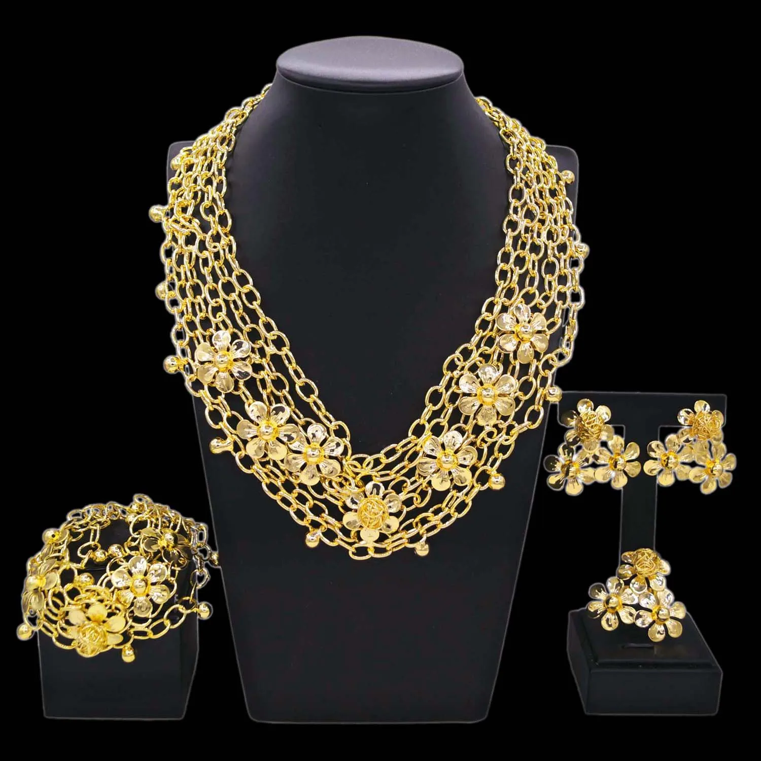 Yulaili's new Italian hot women's jewelry set gold-plated flowers multi-layer hollow chain trend exquisite factory direct wholes