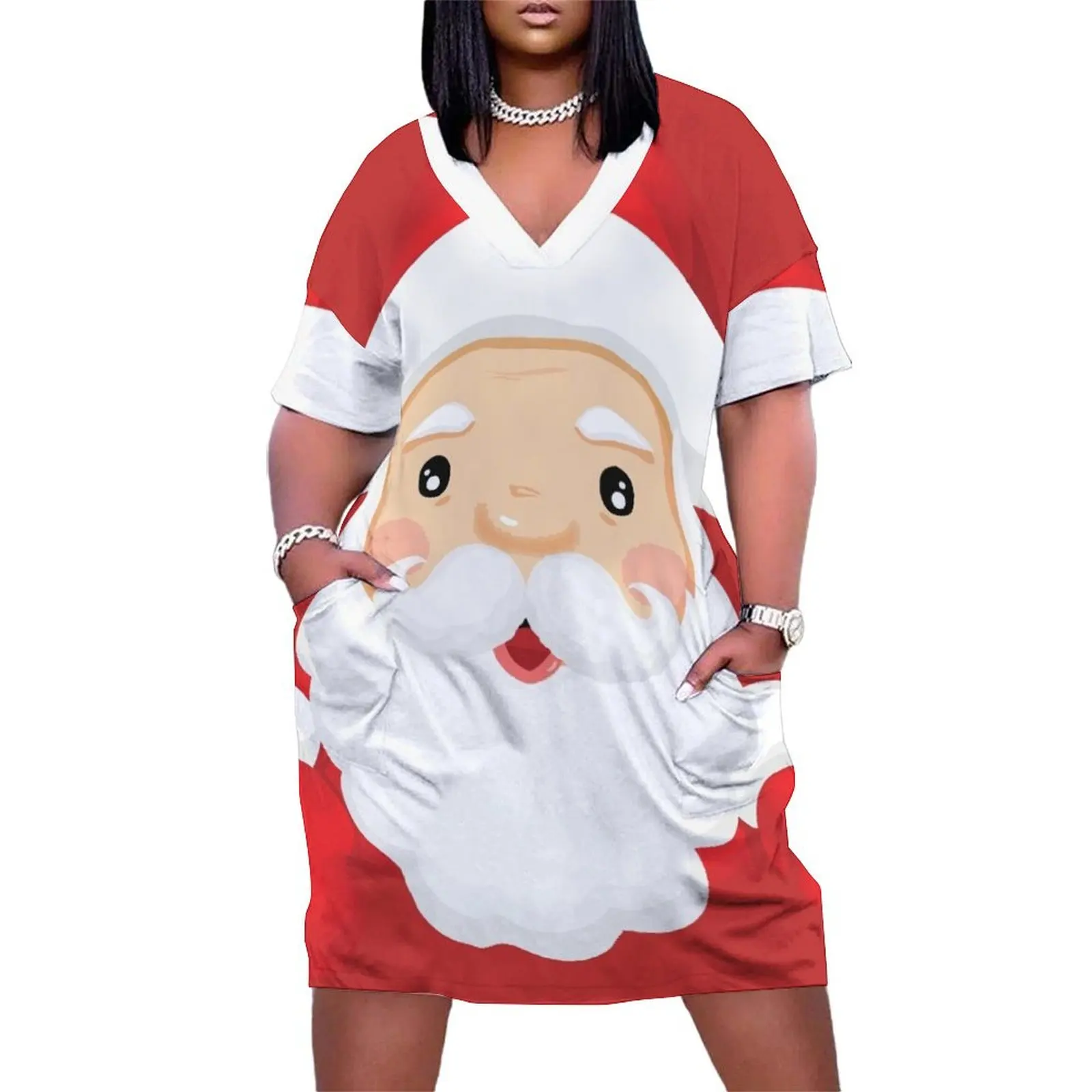

Santa Claus 2021 Christmas with snowflakes Loose Pocket Dress dresses korean style summer dresses ladies 2025