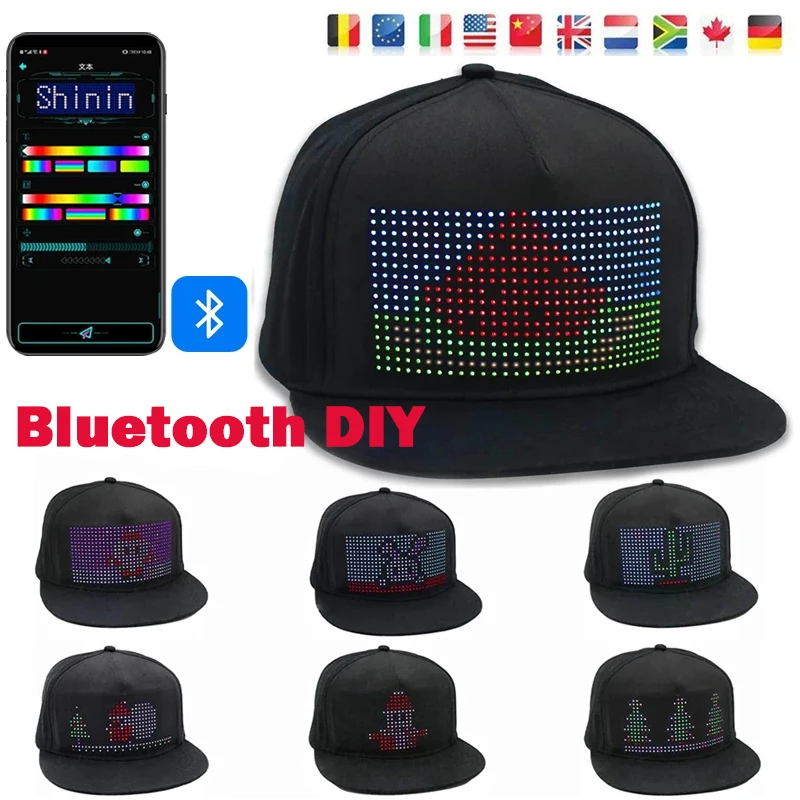 RGB Bluetooth LED Hip Hop Cap  Luminous Scrolling Message Baseball Cap  APP Control Party Customized Languages Cap