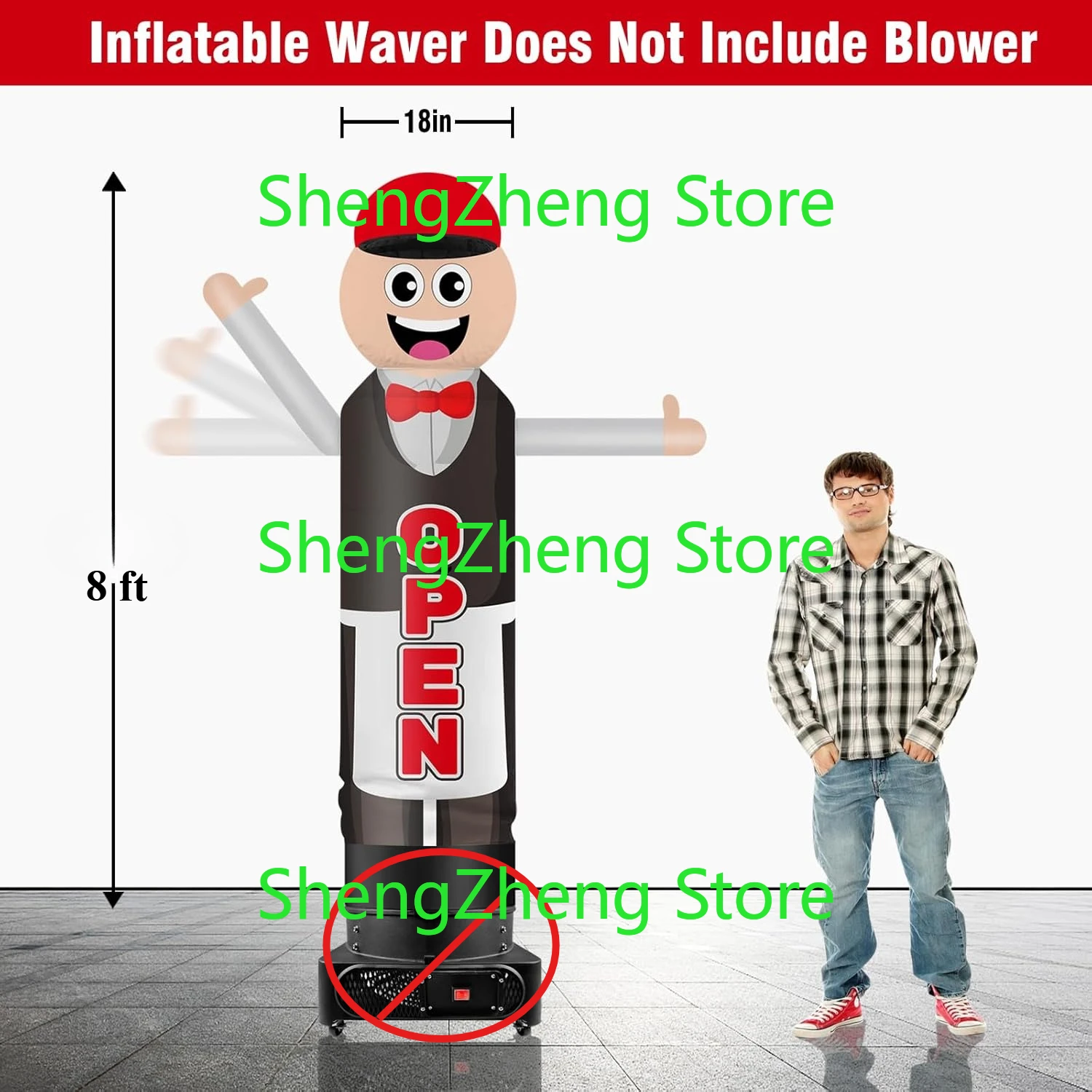 1Pcs 8FT Tall Inflatable Wavers Inflatable Tube Man (18''Diameter)  Outdoor Decoration - Open (Blower Not Included)