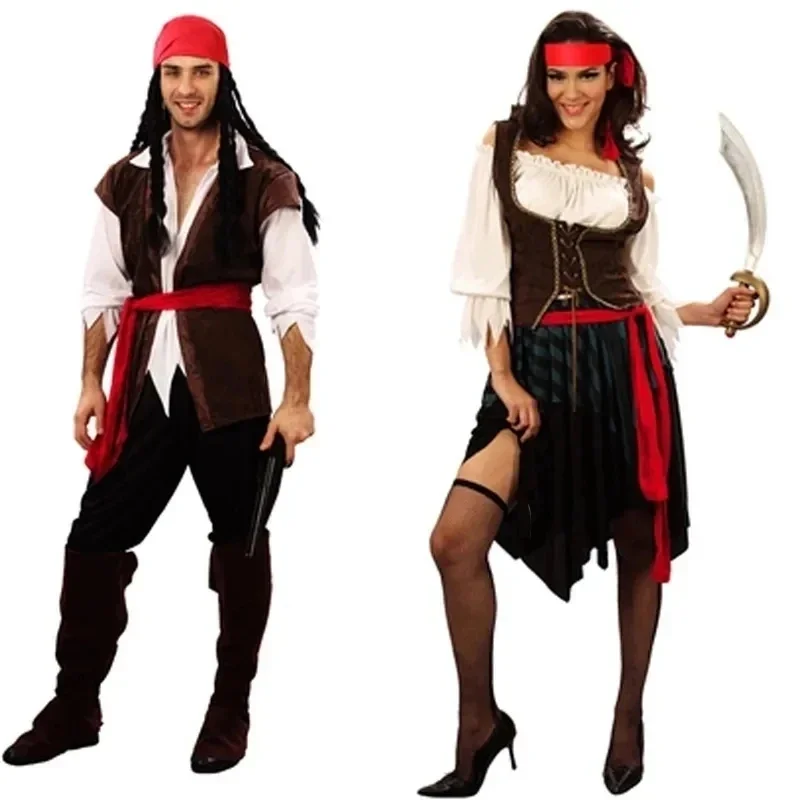 Pirata pirati dei caraibi Cosplay capitano Jack Sparrow Costume uomo donna maschio femmina carnevale Halloween Set Sexy