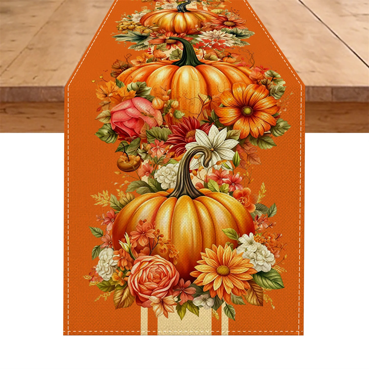 1pc Large Faux Table Runner Suitable for Thanksgiving Orange Pumpkin Floral Fall Harvest Decor Rectangular Runner Table Decor
