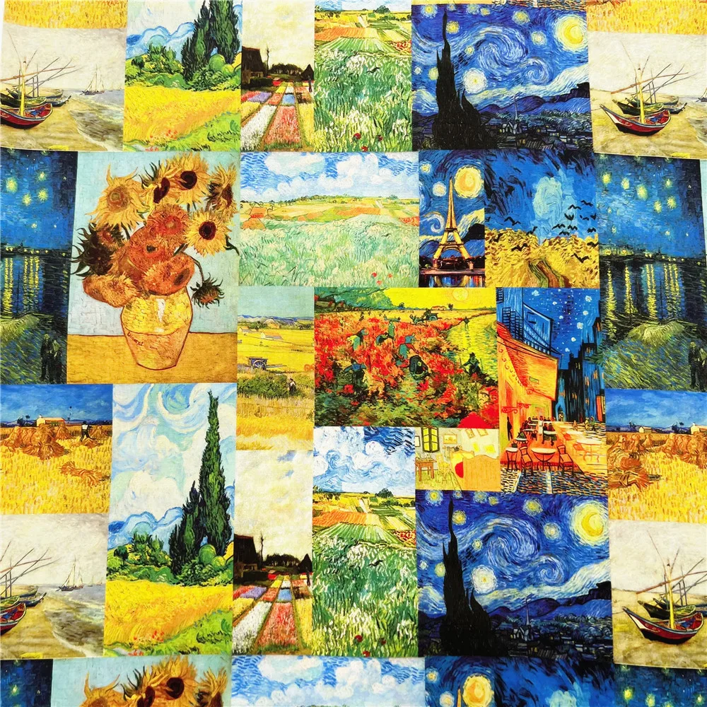 wide145cm World famous oil painting puzzle Cotton Fabric dress Printed Fabrics DIY Needlework Apparel baby Dress Sewing