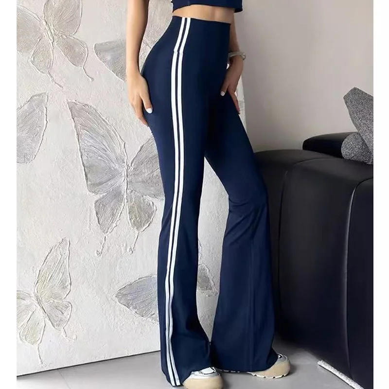 

Women's High-Waisted Long Slim Fit Sports Pants Side Striped Fitness Yoga Pants Abdomen & Hip Lifting Slightly Flared