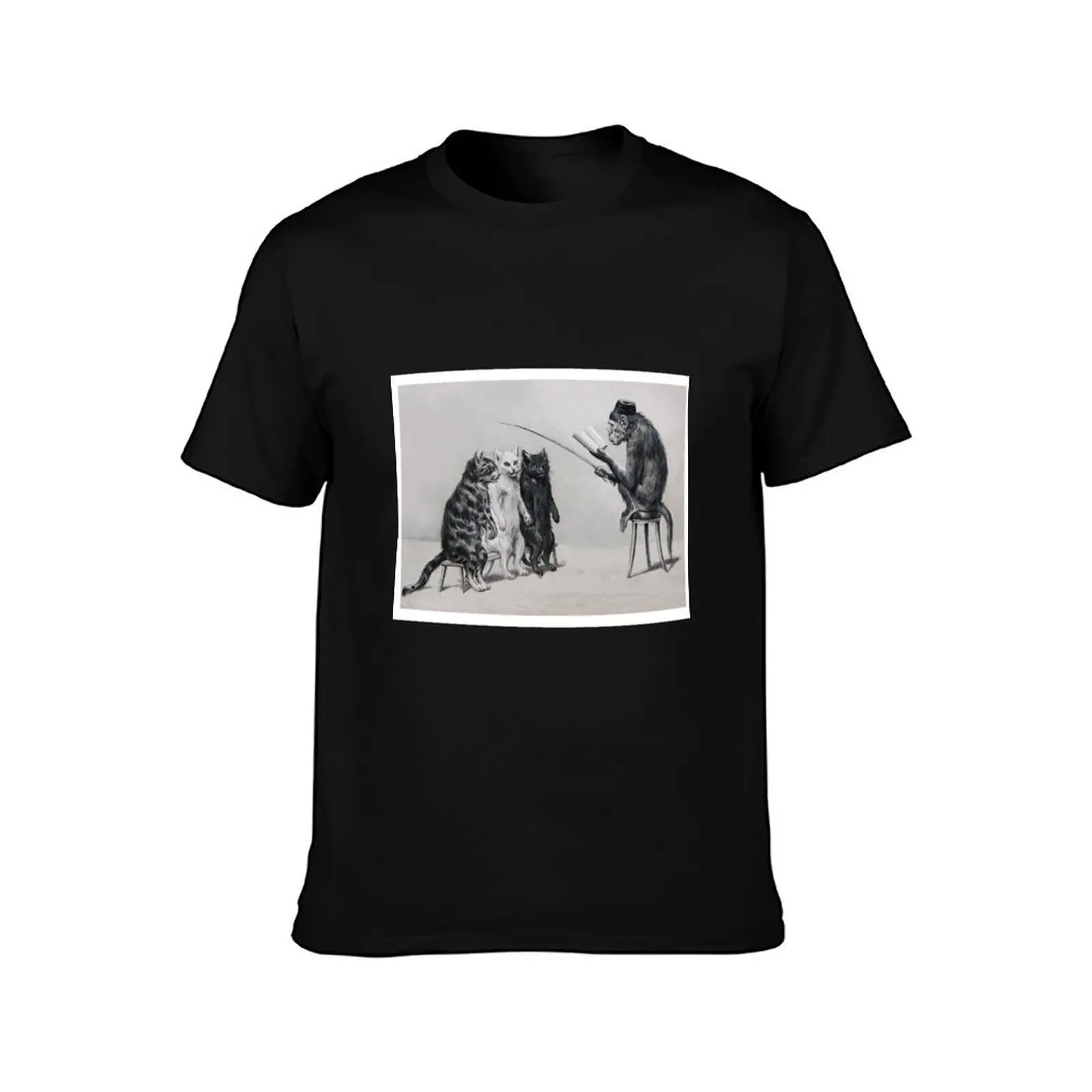 Three Cats and a Monkey Professor - Victorian Anthropomorphic Art T-Shirt Quick Dry Outdoor Sports T-Shirt