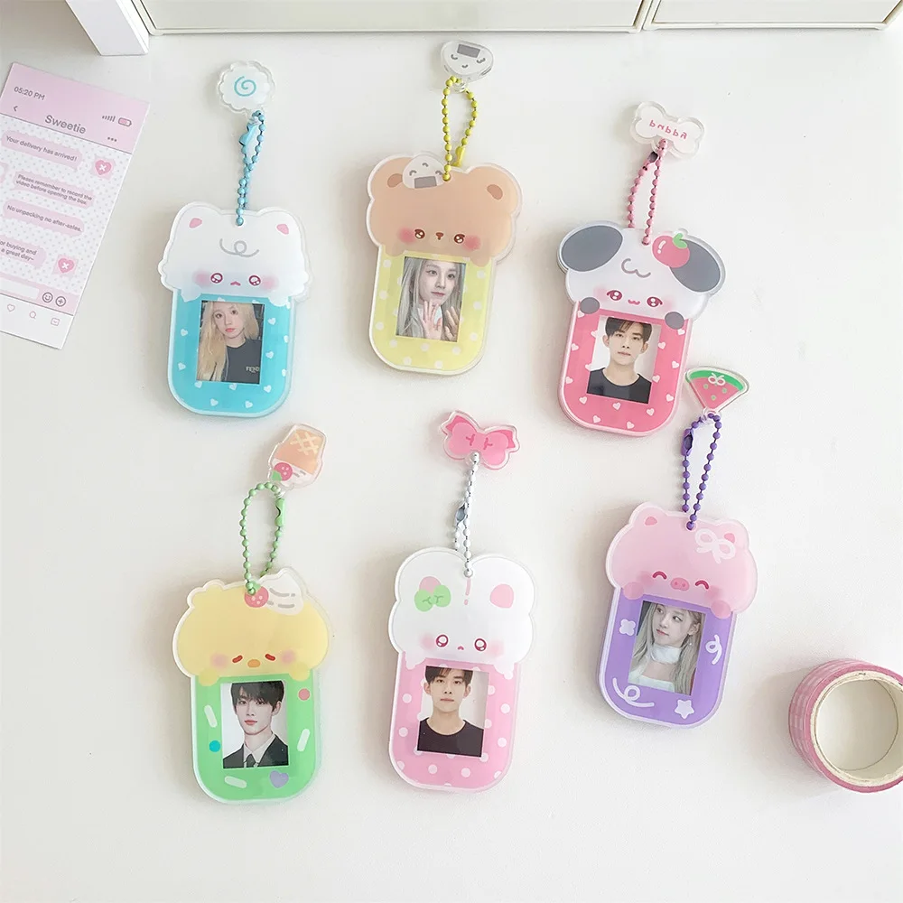 

Cartoon Teddy Bear Bunny Acrylic Frame Pendant 1-Inch ID Big Head Sticker Magnetic Storage Photo Keychain For Women