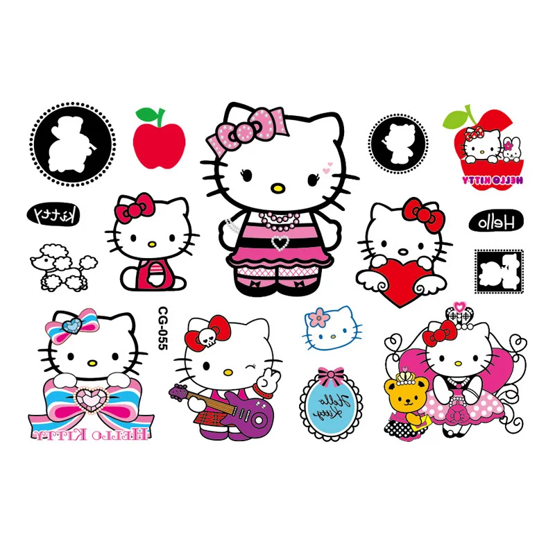 New Sanrio Hello Kitty Tattoo Stickers Kt Cat Waterproof Sticker Cartoon Decals Girl Children Birthday Gifts Kids Toys