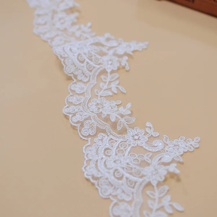 Delicate 1Yard Ivory Cording Fabric Flower Venise Venice Mesh Lace Trim Applique Sewing Craft for Wedding Dec. 11cm wide