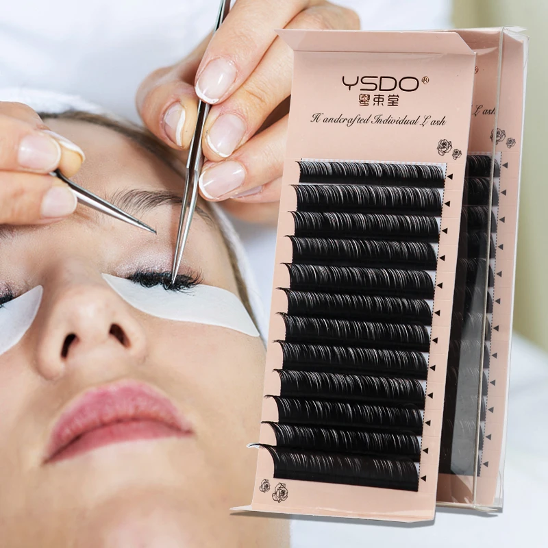 Wholesale 10/30/50 Case C/D Curl Soft Split Tips Shaped Lash Matte Black Ellipse Flat Eyelash Extensions Individual Nature Lash