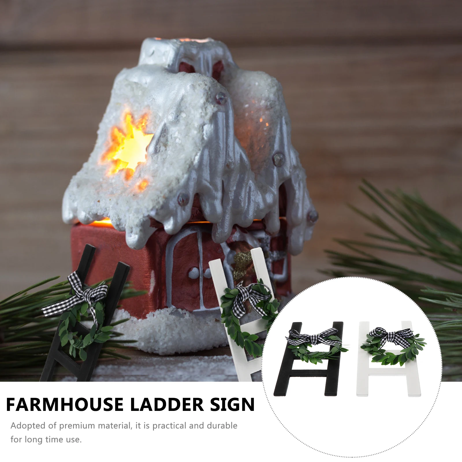 

2 PCS Wall Decorative Wooden House Ladder Country Christmas Decorations Mini Office Vintage Home