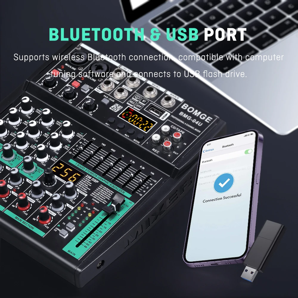 BOMGE Profesyonel 256DSP Ses M - Audio Mixer 4 Channel Usb Bluetooth Pc incelemesi ve fiyatı