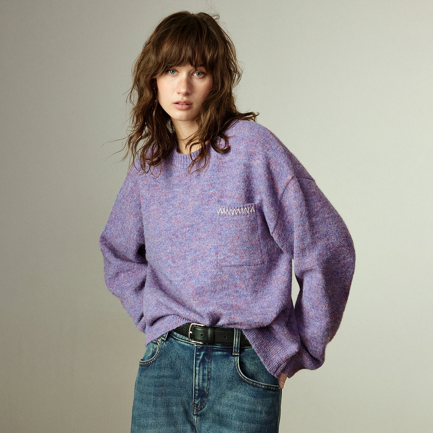 TOYOUTH سترات نسائية شتاء 2025 جديدة برقبة دائرية فضفاضة بكتف منسدل ملابس علوية محبوكة دافئة #5