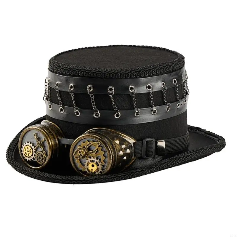 Industrial Chain Accented Victorian Top Hat Halloween Gothic Festival Accessory Y166