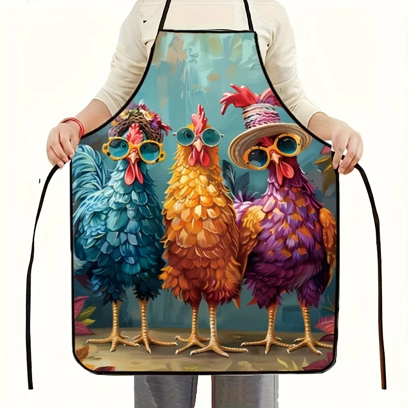 Colorful Chicken Pattern Kitchen Apron Durable, Smooth Texture Ideal for Cooking & Baking Fun & Functional Kitchen Accessory
