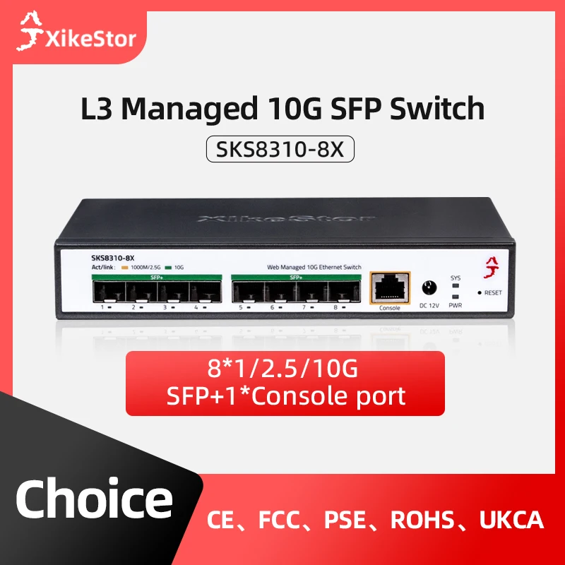 

XikeStor НОВЫЙ 8-портовый концентратор Ethernet-коммутатора all10G sfp+, управление слоем 3 скорости 10G, оптоволоконная сеть, поддержка VLAN, агрегация звеньев,