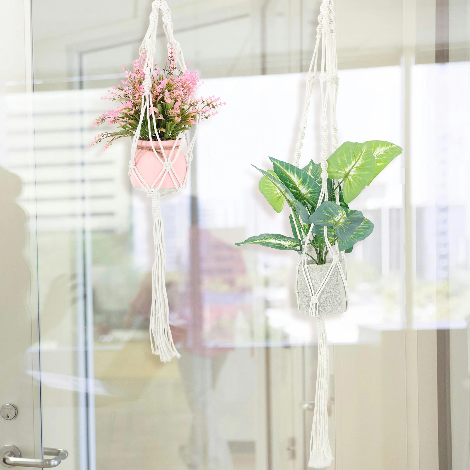 

2Pcs Cotton Flower Pot Hanging Basket 17#19# Macrame Plant Hangers Indoor Wall Decor Durable Hanging Macrame Plant Holder