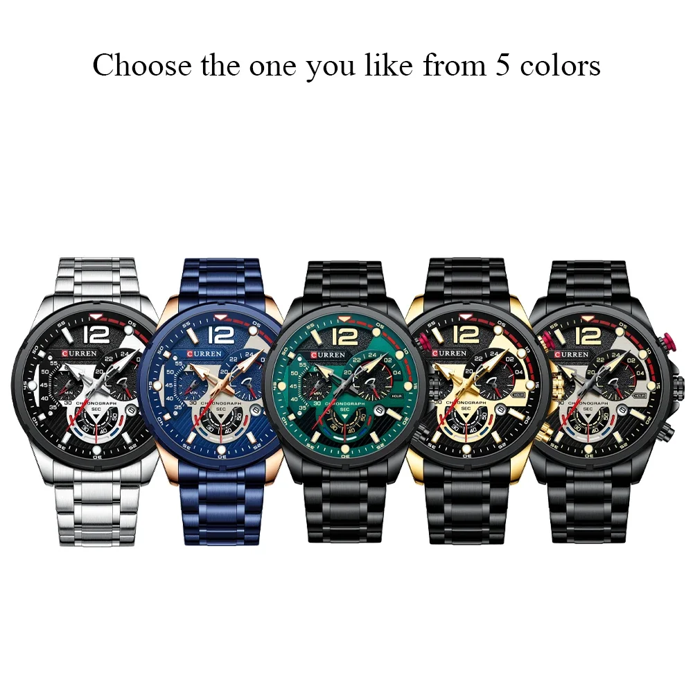 CURREN 8395 Top Men\'s Quartz Code Watches Stainless Steel Waterproof Multi Functional Date Glow Fashion Quartz Watch for Men