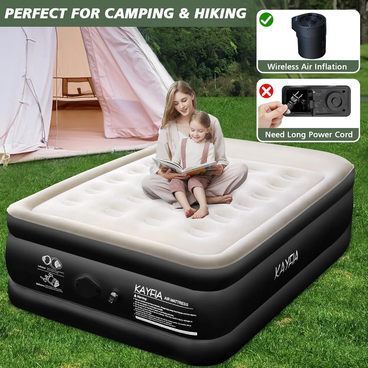 

Twin Air Mattress With Built-In Rechargeable Pump Quick Set Up Inflatable Mattress Under 3 Mins For Camping & Portable Travel