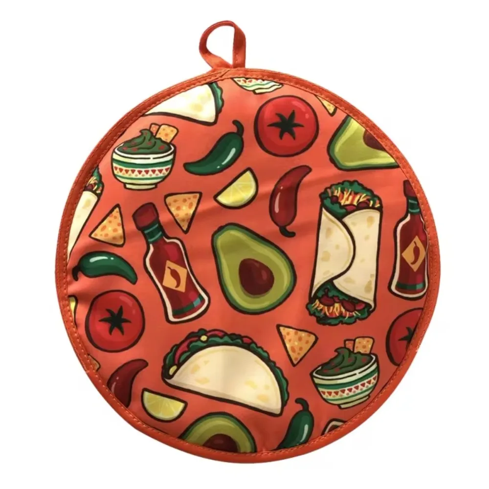 Bolsa calentadora de tortillas portátil de 30cm, bolsa redonda reutilizable de tela Burrito, resistente al calor con asa, bolsa térmica para panqueques, microondas