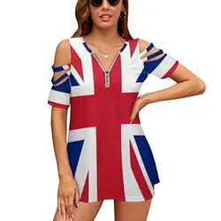 Uk Great Britain Royal Union Jack Flag Women Zipper Sexy Printed Vintage T Shirts Tops Full Print T-Shirt Uk United Kingdom