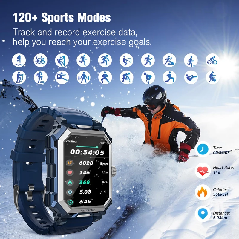 VVABC ip68 Wasserdichte Schwimm-Smartwatch für Sport, Fitness, Tracker, lange Akkulaufzeit, Tauchen, robuste Outdoor-Smartwatch AOD 2024