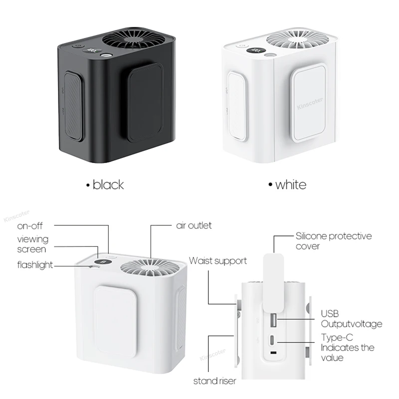 مروحة خصر محمولة بقدرة 3600 مللي أمبير في الساعة و5 سرعات للتخييم في الهواء الطلق، مروحة هواء قابلة لإعادة الشحن مع ضوء وشاشة LED لممارسة رياضة المشي لمسافات طويلة