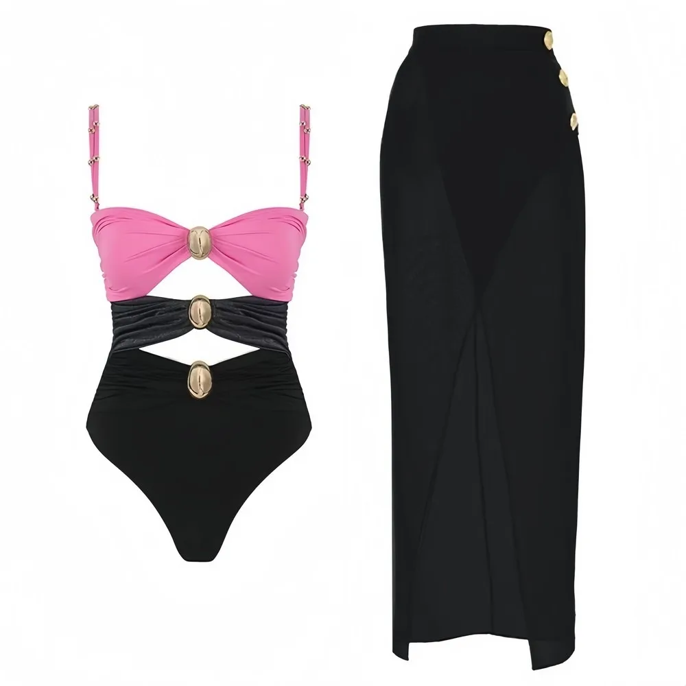 Women's One Piece Swimsuit Bikini Skirted Bathing Suit Solid Color Patchwork Slimming Tummy Control Beachwear Brazilian One Piec