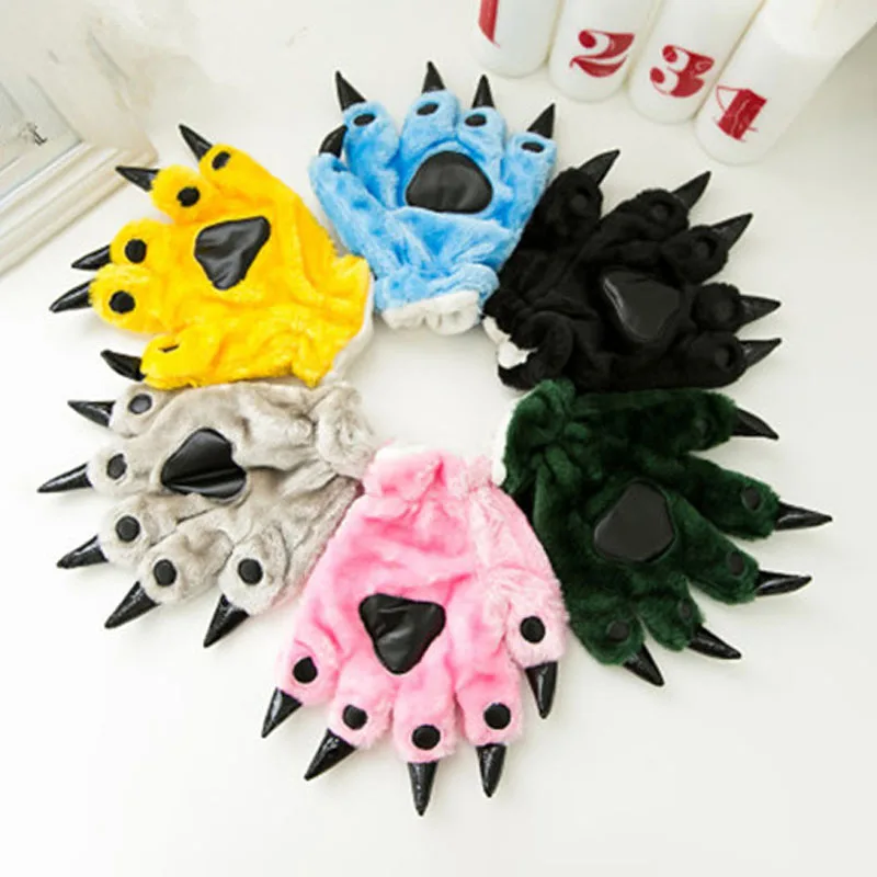 

Женские и мужские теплые модные варежки-лапы, мягкие плюшевые зимние перчатки с мехом и когтями животных, для косплея, костюмированных мероприятий, подарки для детей