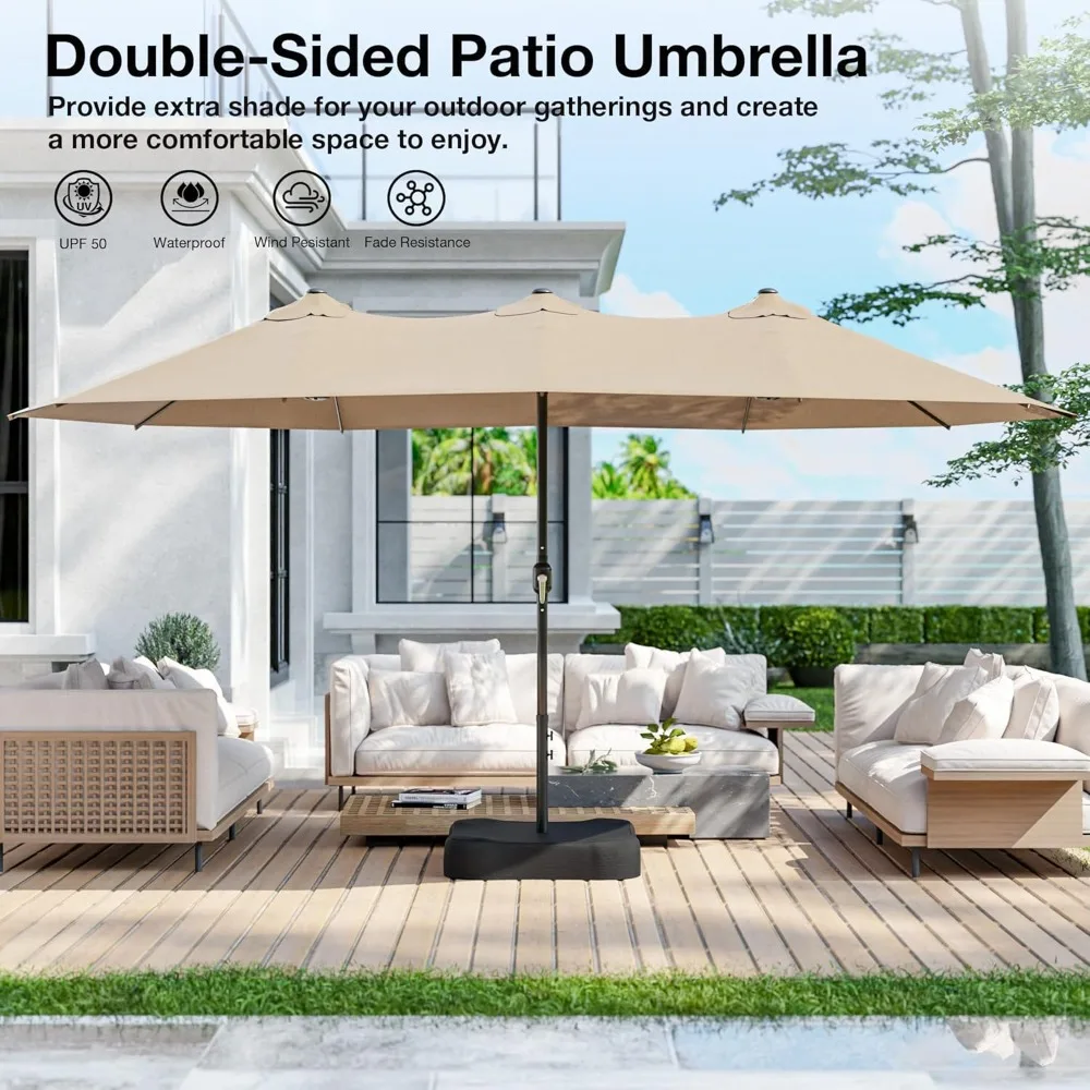 مظلة فناء كبيرة بطول 15 قدم مع قاعدة متضمنة، مظلة خارجية مزدوجة الجوانب، مظلة مستطيلة بمقبض كرنك، 12 ش #3