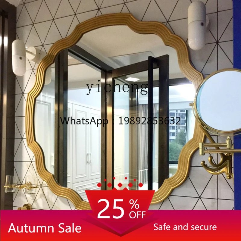 

Entrance background wall light luxury decorative mirror bathroom mirror round bathroom wall hanging washing vanity mirror