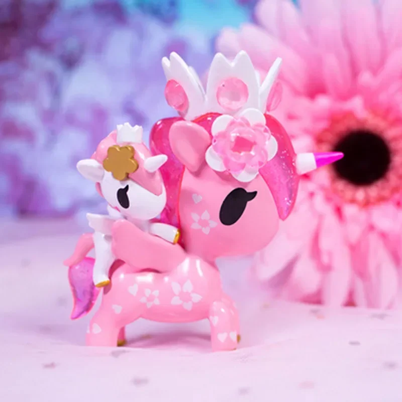 Figuras originales de la serie Kawaii de Anime Tokidoki, unicornio, flor de cerezo, caja ciega, figuras de acción de juguete, modelo de escritorio, regalo de cumpleaños