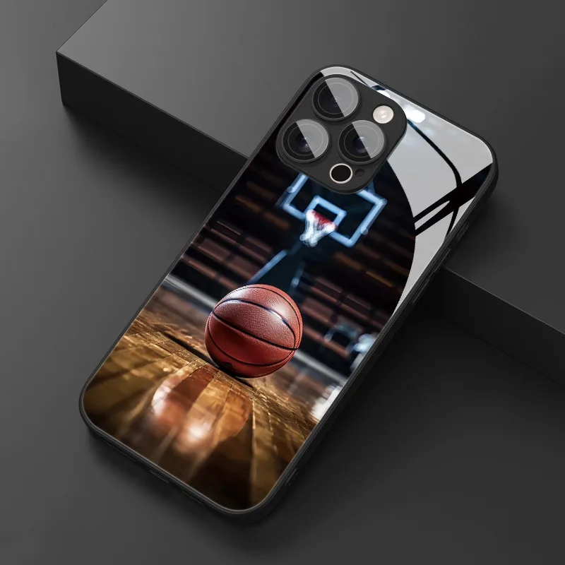 

Simple Basketball Court Pattern Tempered Glass Phone Case For iPhone 11 12 13 14 15 16 17 Pro Max Plus 16E 17 Air XR XS X Cover