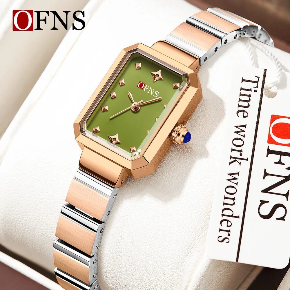 

OFNS Brand New 1574 Small Green Watch Women's Retro Simple Square Light Luxury Quartz Watch Korean Version Casual Waterproof