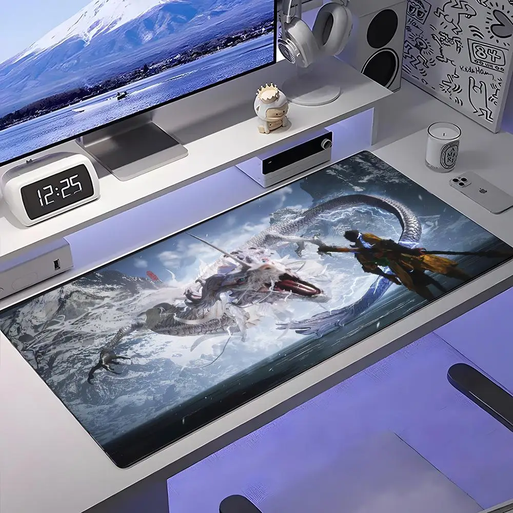 

Черный коврик для мыши Myth Wukong, большой противоскользящий резиновый игровой коврик для мыши, прочный настольный коврик с толстым краем шва, подходит для офиса и гами