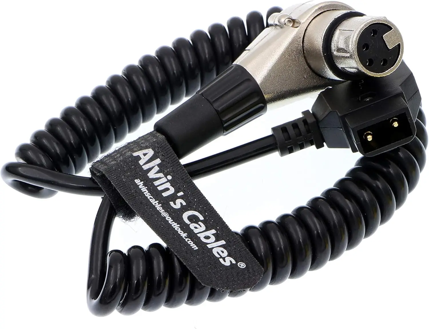

Alvin's Cables D-tap to XLR 4 Pin Female Right Angle Coiled Power Cable for Sony Venice F5 F55, Blackmagic URSA Mini Pro, Panaso
