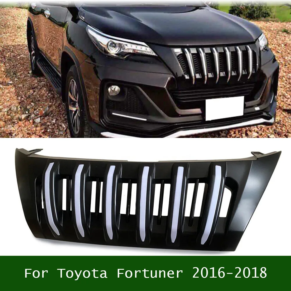 Auto SUV Front Grille Mesh With LED Bumper Grills Armageddon Style Car Replace Grille Cove For Toyota Fortuner 2016-2018