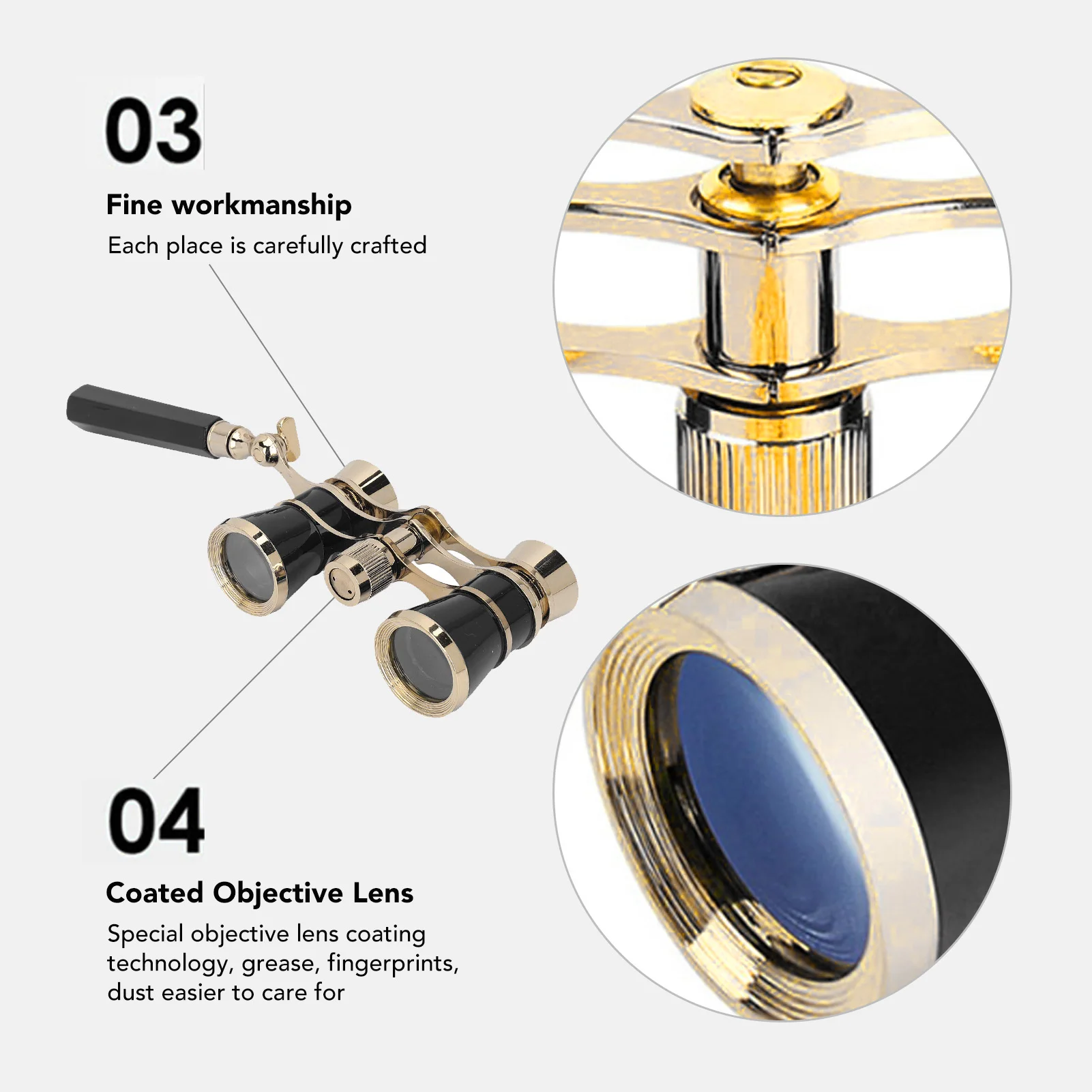 Opera-bril Verrekijker met handvat 3X25 Metalen draagbare theaterbril Duurzaam voor het bekijken van drama Toneelspel Kunstprestaties