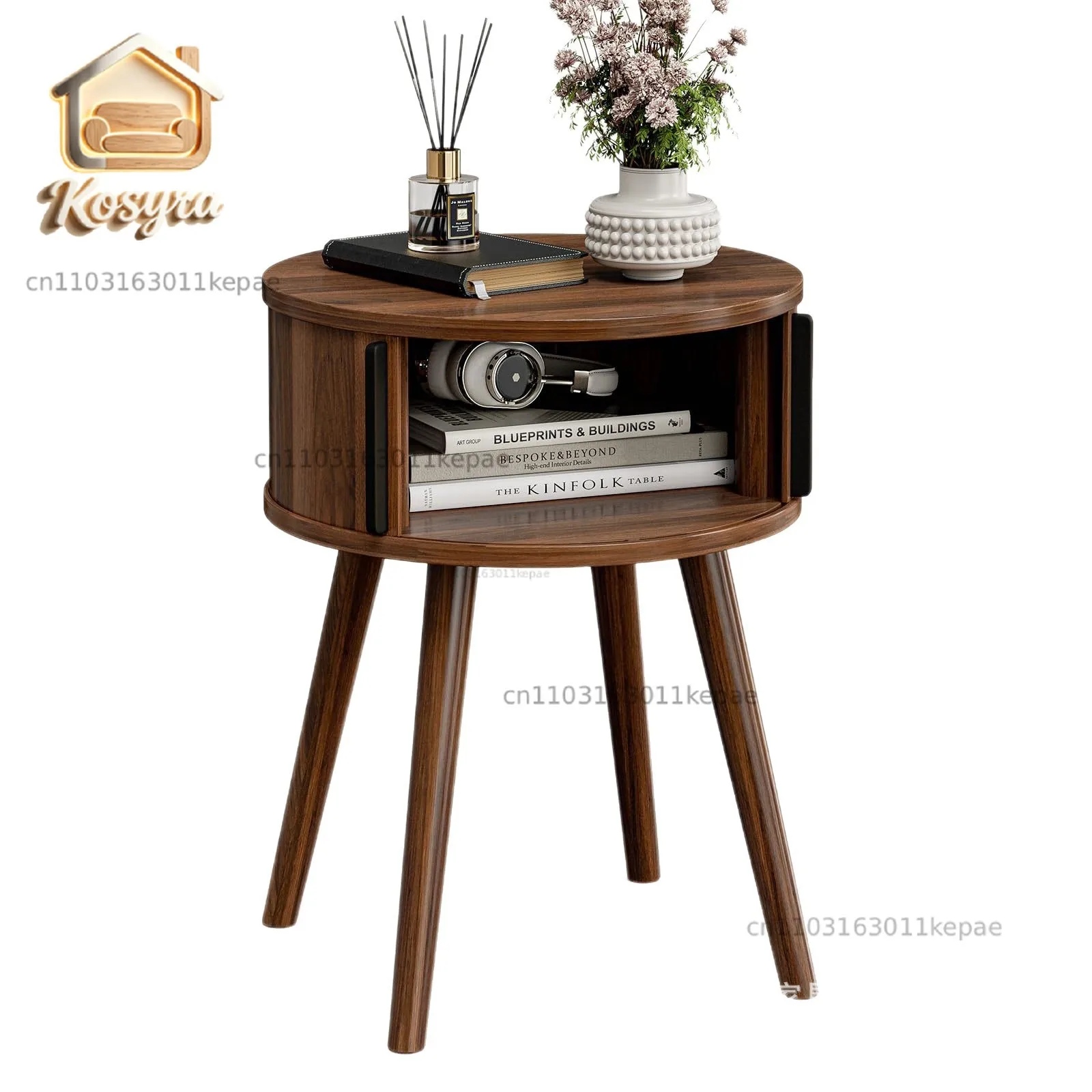 Solid wood round coffee table Japanese-style living room sofa with drawers storage tea set high-footed round table small