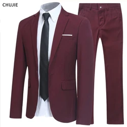 Fatos de casamento masculinos, blazers elegantes, ternos completos, roupas de casamento, calças e jaquetas, traje luxuoso, 2 peças, 3 conjuntos