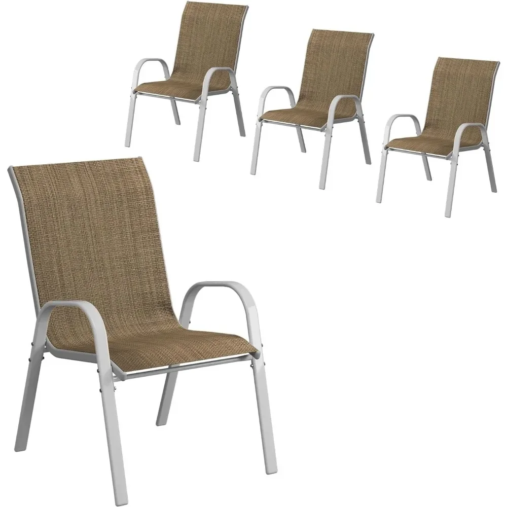 Stackable Dining Chairs, Comfortable and Breathable Silver Chairs, Garden Backyard Deck Outdoor Furniture, Brown