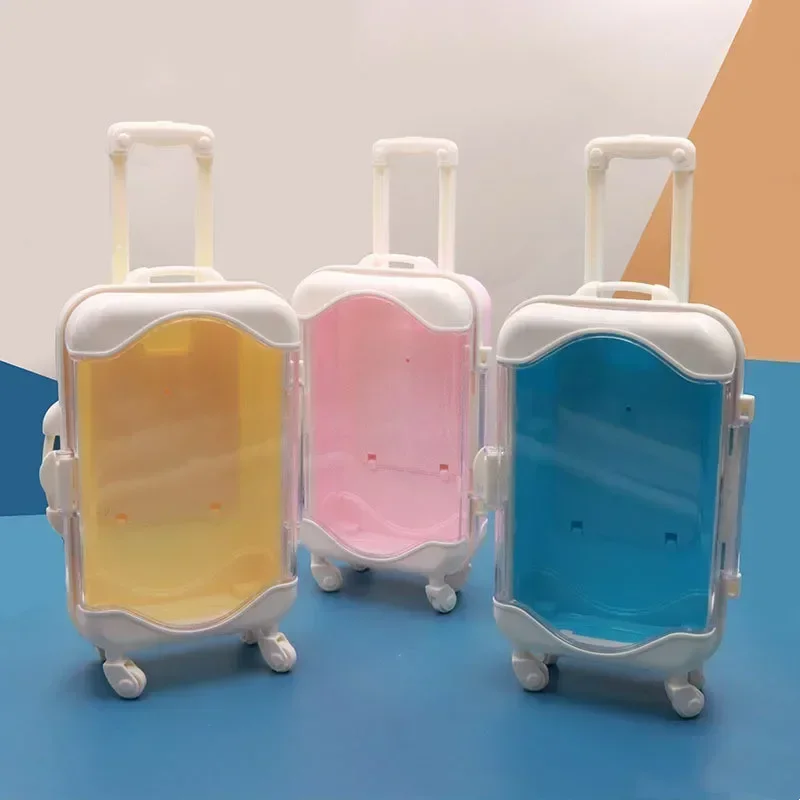 1PC Mini Trolley Luggage For Storing Doll Clothes Shoes Jewelry Cute Plastic Small Suitcase Box Dollhouse Decoration Accessories