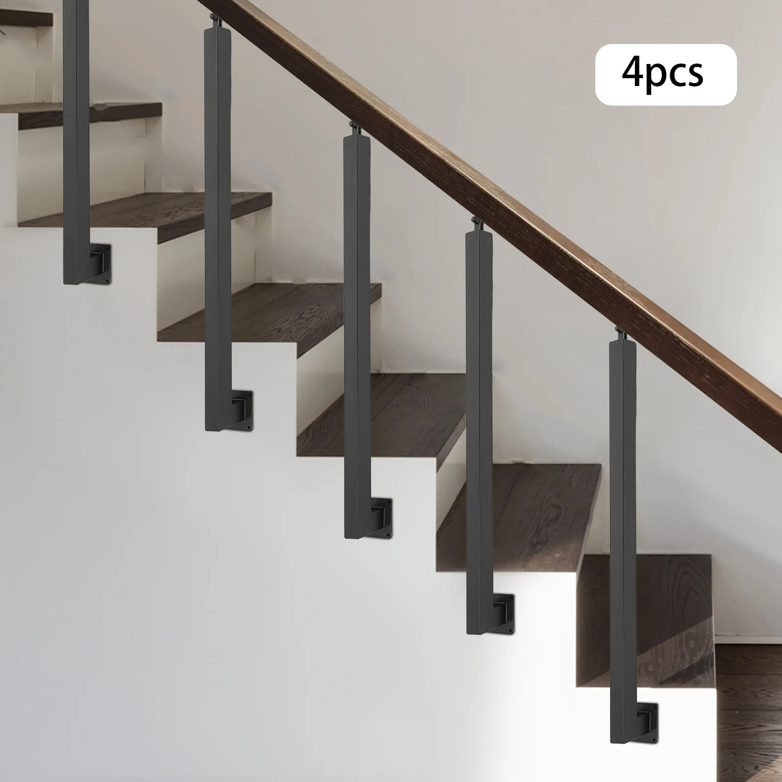 4 Pieces of 90cm Stair Railing Side Installation - Black, , , Suitable for Staircases, Villas, Entrances