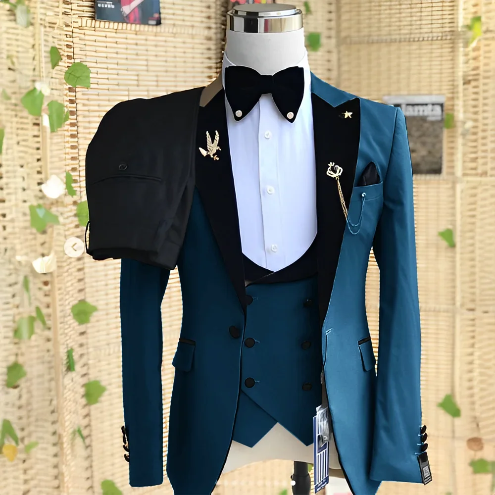 2024 Gorgeous Solid Men Suits 3 Piece Set Elegant Groom Wedding Tuxedo Formal Prom Party Male Suit Slim (Blazer+Vest+Pants)