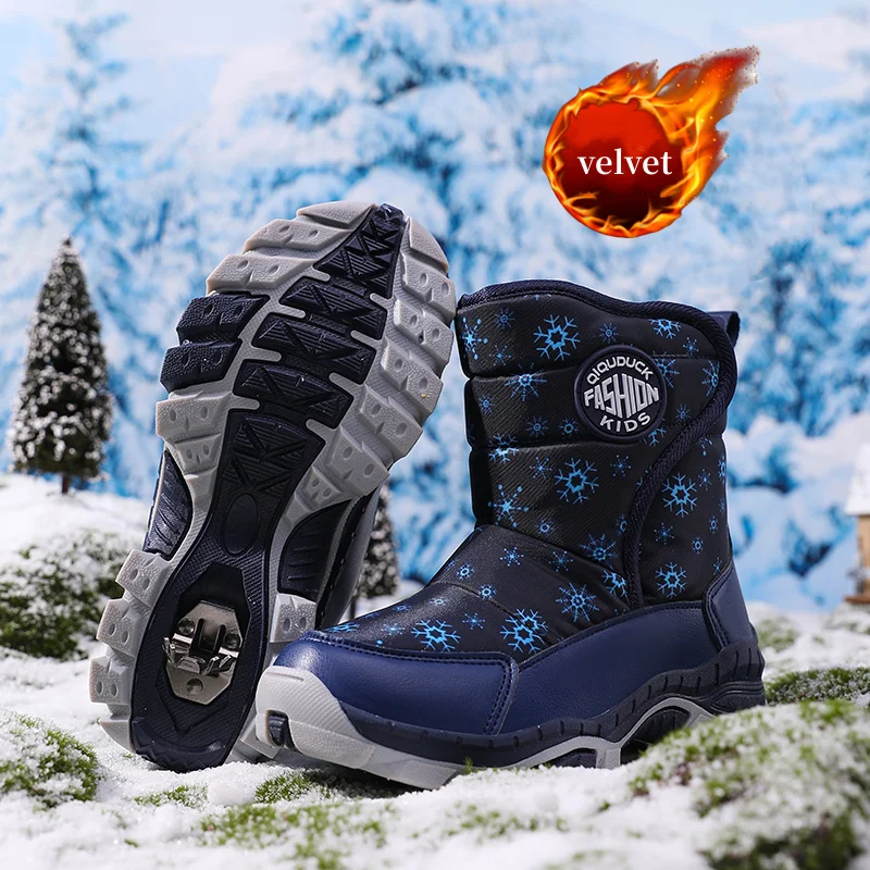

Fashion Winter Boots For Children Fur Warm Snow Boots Kids Outdoor Non-slip Claw Trekking Shoes High Top Children's Sports Shoes