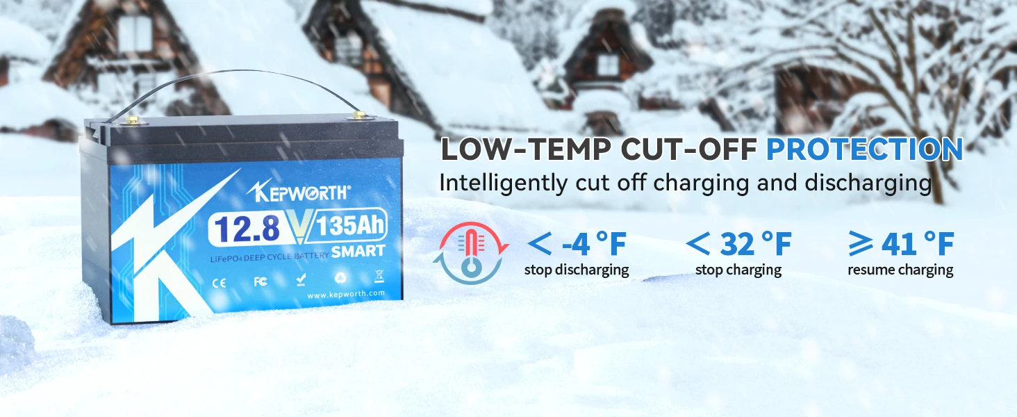 KEPWORTH 12V 135Ah LiFePO4 Batterie Smart, 100A BMS, Perfekter Ersatz für Blei-Säure-Batterien für Wohnwagen, Camping, Boote – Detail 7